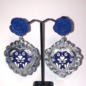 Aros con diseño y rosa azúl