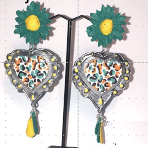 Aros animal print flor verde y amarillo